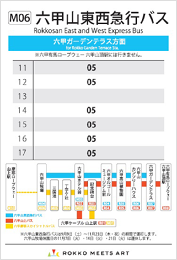 六甲山東西急行バス時刻表